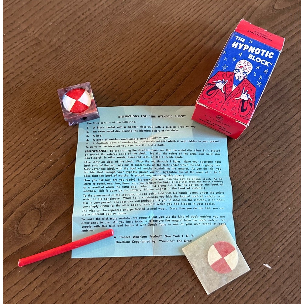 Vintage Hypnotic Block Magic Trick Franco-American Novelty Co Retro Toy Boxed
